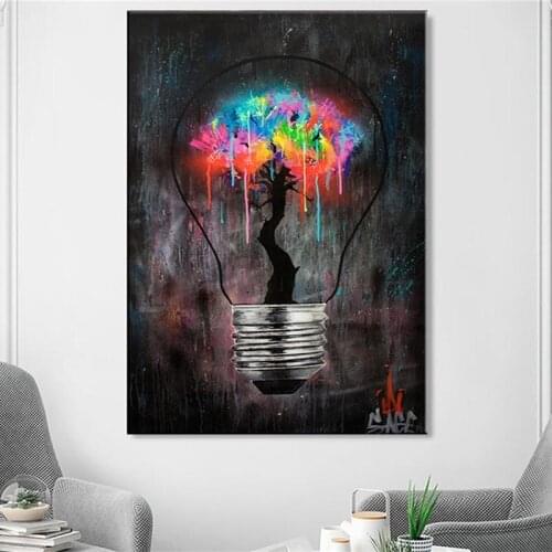 Light Bulb Graffiti Wall Art Canvas Painting Posters Prints Abstract Street Wall Pictures for Living Room Restaurant Decoration
