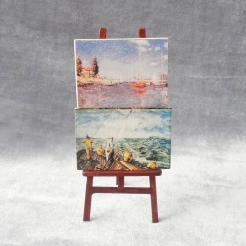 3pcs Miniature Dollhouse Furniture Easel 1:12 Doll House Wooden Mini Portrait Drawing Frame With Flowers DIY Toy House