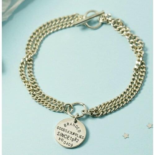 925 Sterling Silver Coin Multilayer Bracelet for Women Men Round Medal Thick Chain Bracelet Jewelry Gifts