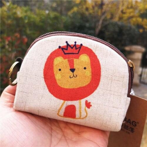 Cartoon Short Wallet Women Vintage Canvas Shell Coin Purse Lady Card Holder Clutch Kids Cartoon Fox/Owl Small Change Purses