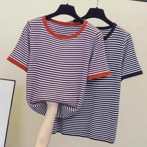 Oversized Striped Pullover Women Sweater Knitted 2021 Sweaters O-Neck Tops Korean Pull Femme Jumper Female Black plus size