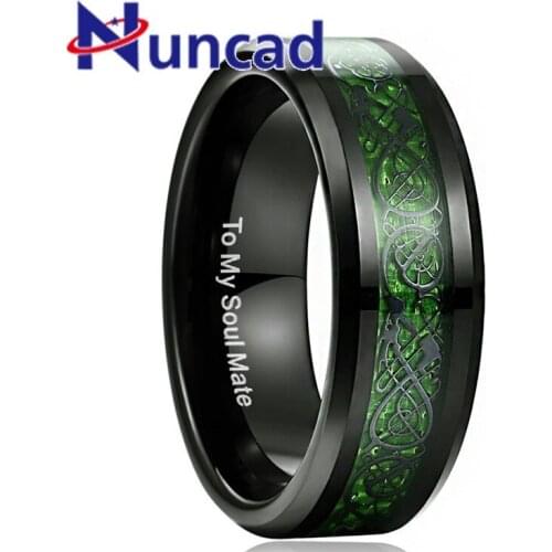 2019 New 100% Tungsten Steel Ring For Men Carbon Fiber Green Dragon Men Rings TO MY SOUL MATE Couple Gift Rings Wedding Jewelry