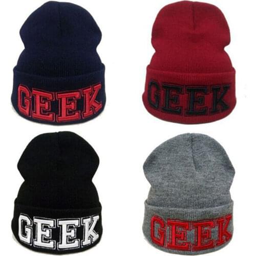 New Geek Rock Cap Men Women Warm Winter 100% Cotton Knitted Hat Embroidery Letter Style Hip Hop Skullies Beanies Ski Cap