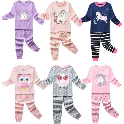 Toddler Girls Sleepwear Spring Cotton Homewear Tops+Pants 2 PCS Nightwear Casual Pink Clothes Fashion Cute Animal Outfit Set
