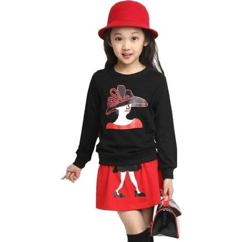 3-11 Years Girls Clothing Set 2pcs Long Sleeve Sweater+ Skirt Suits Spring Autum Baby Kids Cotton Clothes Set KF067