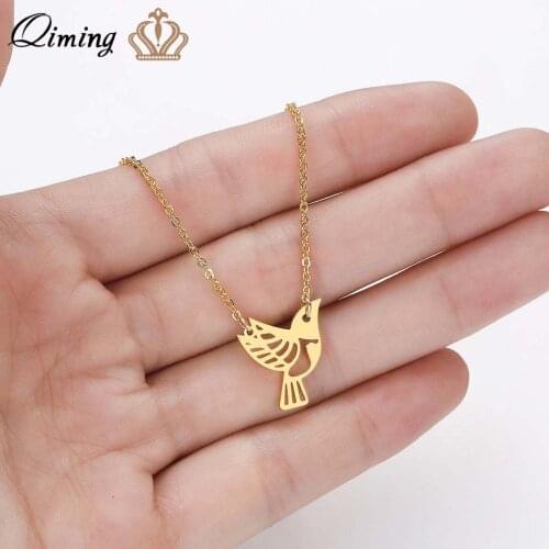 QIMING Origami Animal Bird Necklace For Women Girls Cute Jewelry Stainless Steel Gold fashion Animal Pendent Necklace Collier