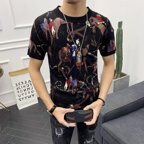Casual Printing Tshirt Tee Tops Shirt 2020 Short Male Knitting Streetwear Round Sleeve T-shirt Camisetas Hombre
