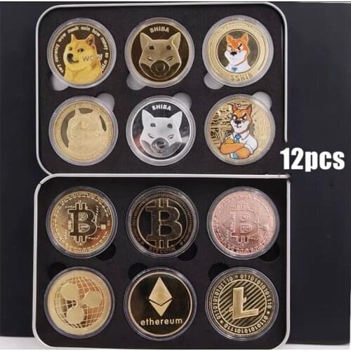 Gold Plated BITCoin Commemorative Digital Crypto Doge Coin ETH 6/12 sets Alloy Collectible Decoration Creative Good Friend Gift