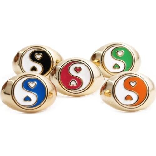 Adjustable Creative Simple Colorful Ying Yang Love Heart Ring Vintage Tai Chi Rings For Women Girls Fashion Wedding Jewelry