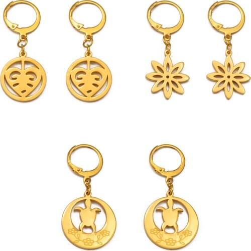Anniyo Small Tortoise Flower Star Earrings for Girls Kids Stainless Steel Kiribati Earring Island Style Jewelry Gifts #044721