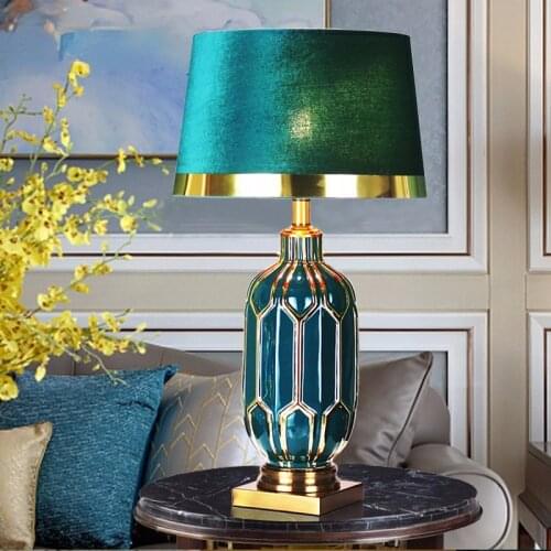 Modern Ceramic Table Lamp For Large Table Lamp Living Room Bedroom Bedside Lamp Ceramic Dark Green Retro Lamp Lamps for Bedroom