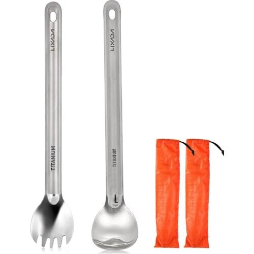 Picnic Hike Outdoor Tableware Long Cutlery Spork Fork Spoon Travel Portable Camp Flatware Cookware Backpack Ti Titanium Utensil