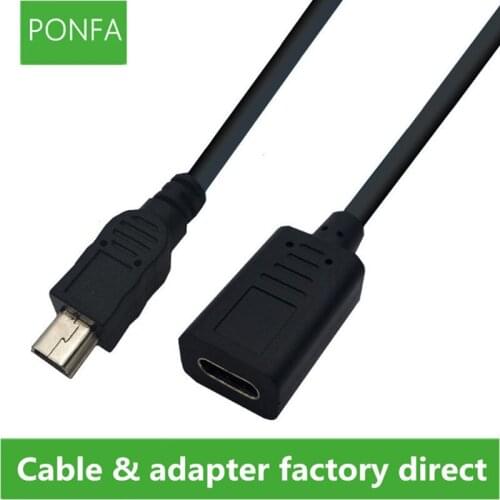 USB 3.1 Type C Female to Mini USB 5Pin Male Straight Head Adapter Charging Cable Length 25cm