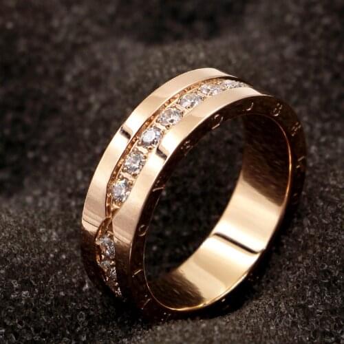 Top Quality Titanium Steel Carving BELOVE Micro Inlaid Zircon Rose Gold Colour Ring Brand Wedding Jewelry Love Ring For Woman