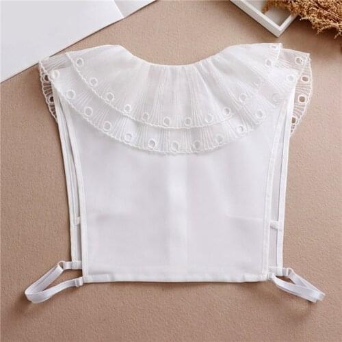Women Double Layer Hollow Out Large Fake Lapel Collar Butterfly Ruffles Detachable Half Shirt Button Adjustable Blouse DIY