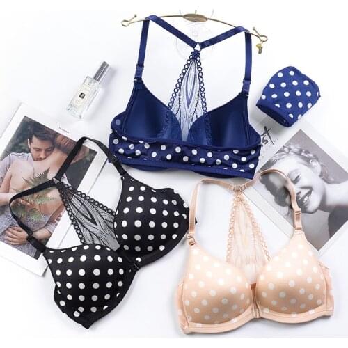 Sexy Lace Push Up Bras Gathering Underwear Set Women Dots Summer Beach Girls Lingerie bra Set ABC Cup Front Closure