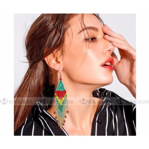 ROYALBEIER Lady Seed Resin Beads Circle Pendientes Mujer Moda Handmade Drop Dangle Boho Earrings For Women Jewelry Wholesale