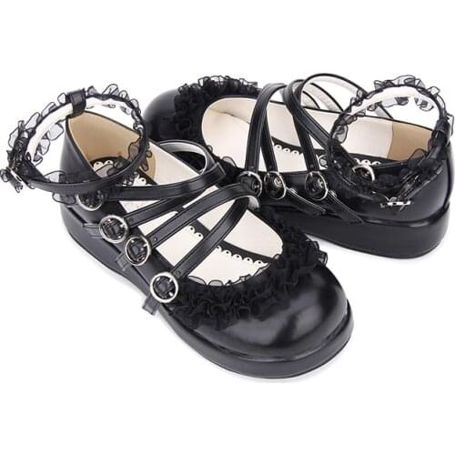 Angelic imprint New Designer Sweet Lolita style PU Leather Round Toe Platform shoes Women Pumps size 35-46