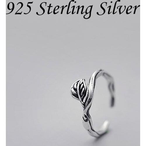 925 Sterling Silver open tail ring entrance rattan leaf open size adjustable party ring delicate Thai Ladies Ring weight 1.9G