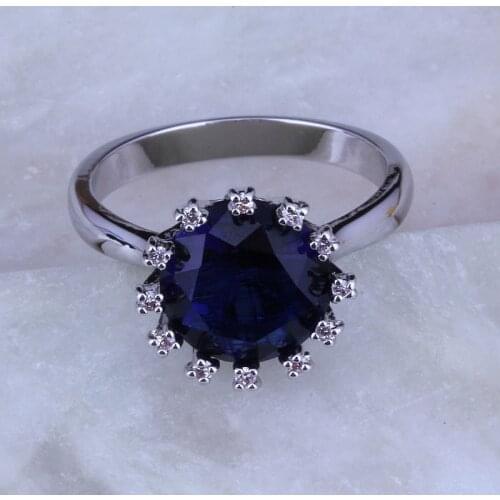 Love Monologue Excellent Blue Crystal Cubic Zirconia Round Silver Color Rings for Women Size 6/7/8/9 J0215