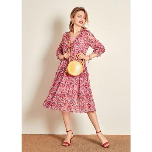 2019 Boutique Summer New Slim Silk Floral Women Dress Sleeves Beach Long Dress Female Two-piece Round Neck Mid-waist