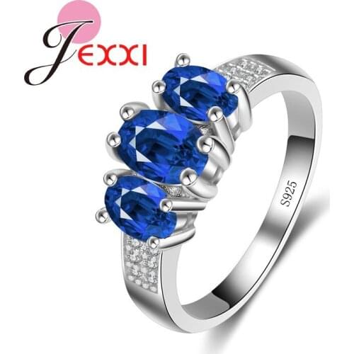 Women Attractive 925 Sterling Silver Girls Finger Rings Sparkling Blue CZ Jewelry Lady Wedding Engagement Ring Jewellery