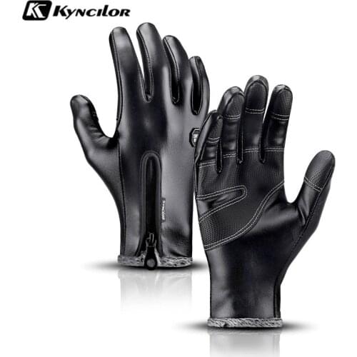 Winter Gloves Men Women Warm Thermal Fleece Leather Gloves with Zipper Windproof Waterproof Antilsip Ski Snow Snowboard Gloves