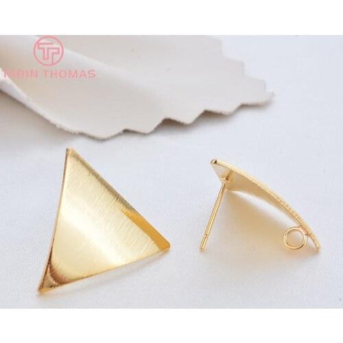 10PCS 20x20MM 24K Gold Color Brass Striped Arc Surface Triangle Stud Earrings Pins High Quality Diy Jewelry Accessories