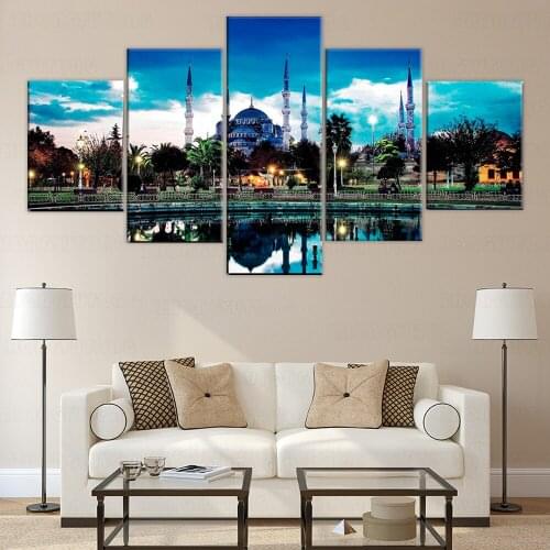 5 Piece The Symbol of Istanbul Blue Mosque Wall Art Canvas Poster and Print Canvas Painting Decorative Picture Home Decor