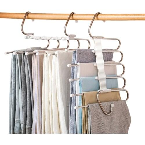 Multi-functional 5 In 1 Trouser Storage Rack Adjustable Clothes Rack Closet Organizer Stainless Steel Non-slip Clothes Hanger