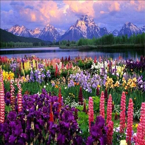 NEW Arrival 5D Full Round Diamond Painting Cross Stitch Mountain Diamond Embroidery Diamond Mosaic Landscape flowers Home decor