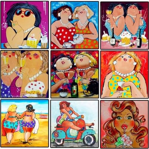 ArtBack Cartoon Woman 5d Diamond Painting Color Woman Full Square Rhinestone Mosaic 3D Decorative Painting