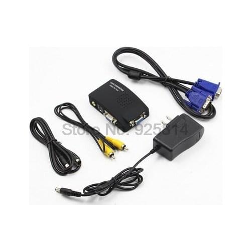 By dhl or ems 20pcs PC Laptop Composite Video TV RCA Composite S-Video AV To VGA LCD Out Converter Adapter Switch Box