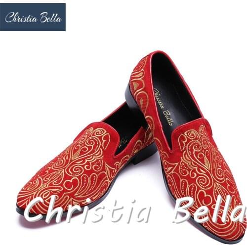 Christia Bella Handmade Men Velvet Shoes with Luxurious Embroidery Party and Banquet Men Loafers Fashion Nightclub Stage Shoes