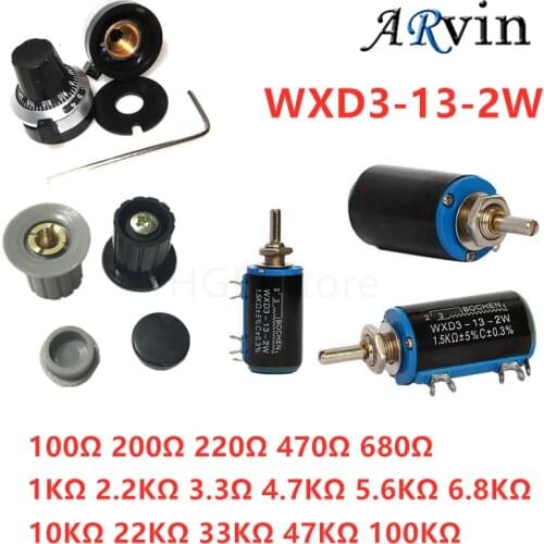 WXD3-13-2W Wirewound Potentiometer Resistance 100R 200R 470R 1K 4.7K 10K 22K 47K 100KΩ Ohm Linear Rotary Potentiometer with Knob