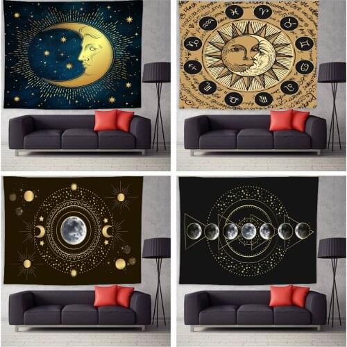 Retro Style Tapestries Home Decor Blanket Hand-drawn Sun And Crescent Moon Wall Hanging Tapestry Bedroom Wall Decor