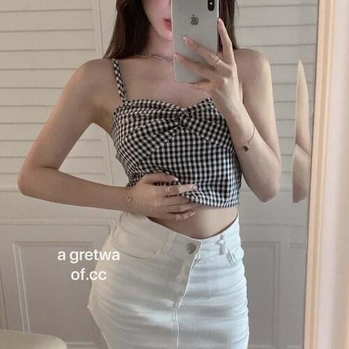 HziriP 2021 New Summer Plaid Sexy Retro Design Sense Ruffle Women Gentle Office Lady Bow Popular Vest All-Match Fashion Elegant