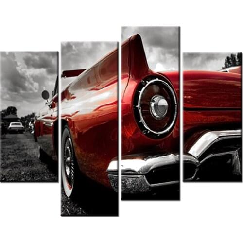 Red Sports Car Cuadros Decoracion Canvas Printings Wall Quadro for Living Room Modern Wall Art 4 Panel Paintings Cool Gift
