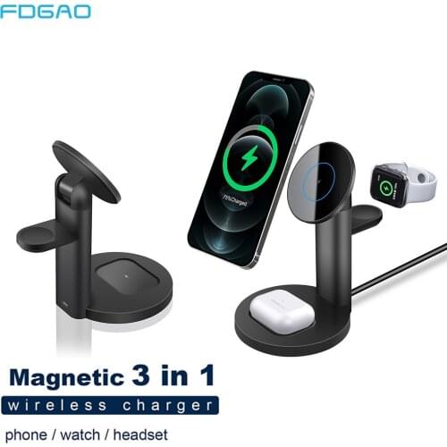 3 in 1 Magnetic Wireless Charger Stand For Magsafe iPhone 12 Pro Max Mini Apple Watch 6 SE 5 Airpods Fast Charging Dock Station