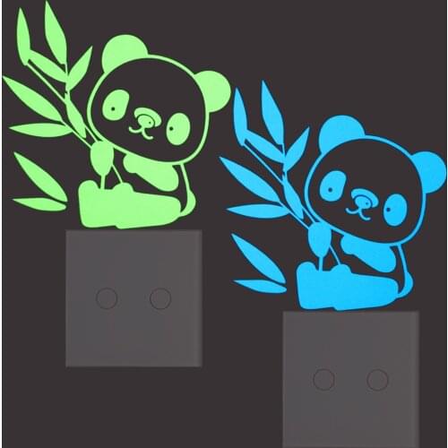 Lovely Cartoon Panda with Bamboo Luminous Switch Sticker Home Decor Animal Wall Sticker Kids Rooms Glow in Dark Decoration Decal