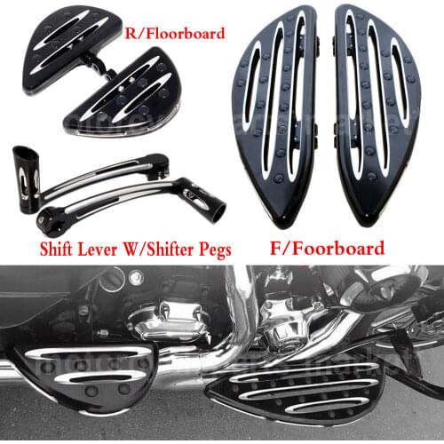 Motorcycle Foot Pegs Black Aluminum CNC Cut Male Footpeg Footrest Driver Stretched Floorboards & Heel Toe Shift Lever For Harley