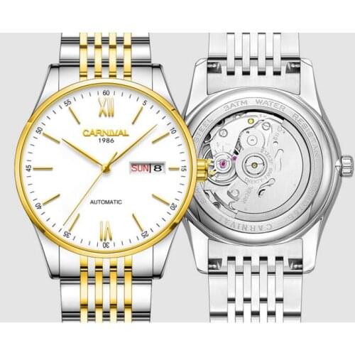 Carnival Men Automatic Watch Japan Top Movement 24Jewels Day Date Mechanical Watch Men Business Watch Luxury Gift