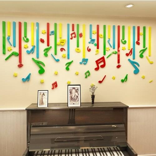 Music symbols 3d stereo wall stickers piano music classroom layout note stickers kindergarten wall decoration