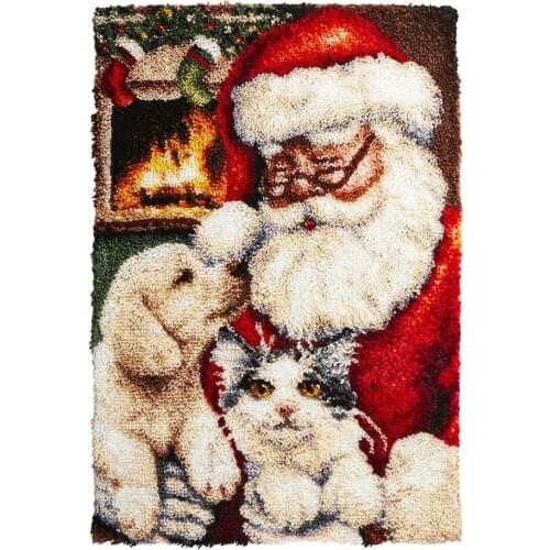 Tapestry Latch Hook Kits With Printed Canvas Latch Hook Rug Kits for Adults Crochet Carpet Christmas Decoration Santa Claus