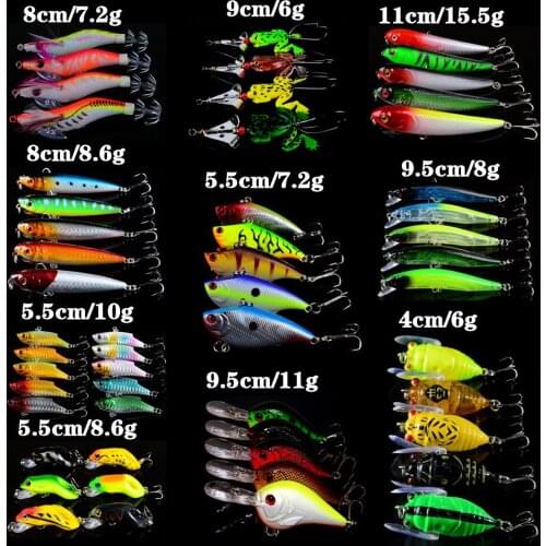 New Arrival 54pcs/set 10 Models Mixed Fishing Lures High Quality Minnow/Crank/Pencil/VIB Frog and Ciaada bait Fishing Tackle