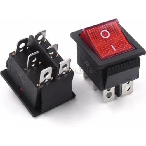 10Pcs KCD4 25x31mm Big Ship Type Switch Red 6 Pin 2 Position SPST 16A 250V 20A 125VAC ON-OFF Rocker Switch With a red light