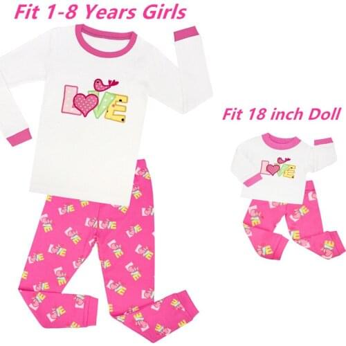 Fashion Matching Girls&Dolls Penguin Christmas Pajamas Kids Cotton Sleepwear for 18'' doll Pyjamas Pijamas Kids Pijama Menino