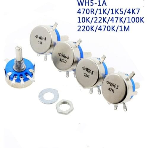 2pcs WH5-1A 470 1K 1K5 4K7 10K 22K 47K 100K 220K 470K 1M ohm 3-Terminals Round Shaft Rotary Taper Carbon Potentiometer