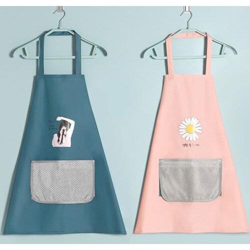 Simple Kitchen Aprons For Woman Kitchen Items Home Supplies Baking Accessories Waterproof Oil-Proof Cartoon Hand Wipe Apron