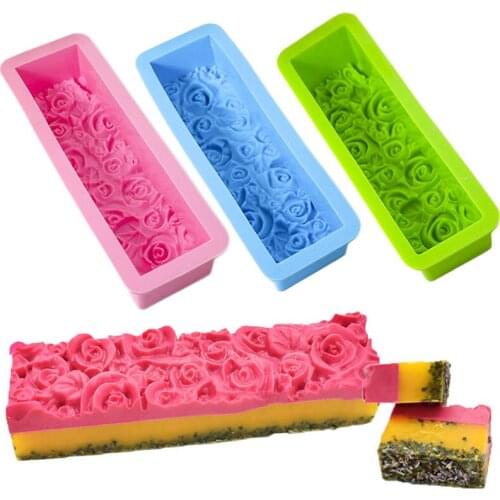 Rose Flower Silicone Molds Rectangular Non-stick Flower Fondant Mold Jelly Candy Chocolate Baking Mould Soap Aroma Craft Tools
